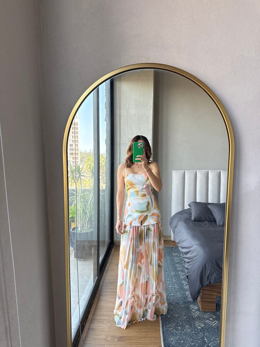 Vestido maxi print falda plisada