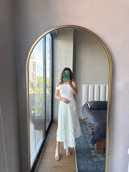 Vestido midi one shoulder blanco