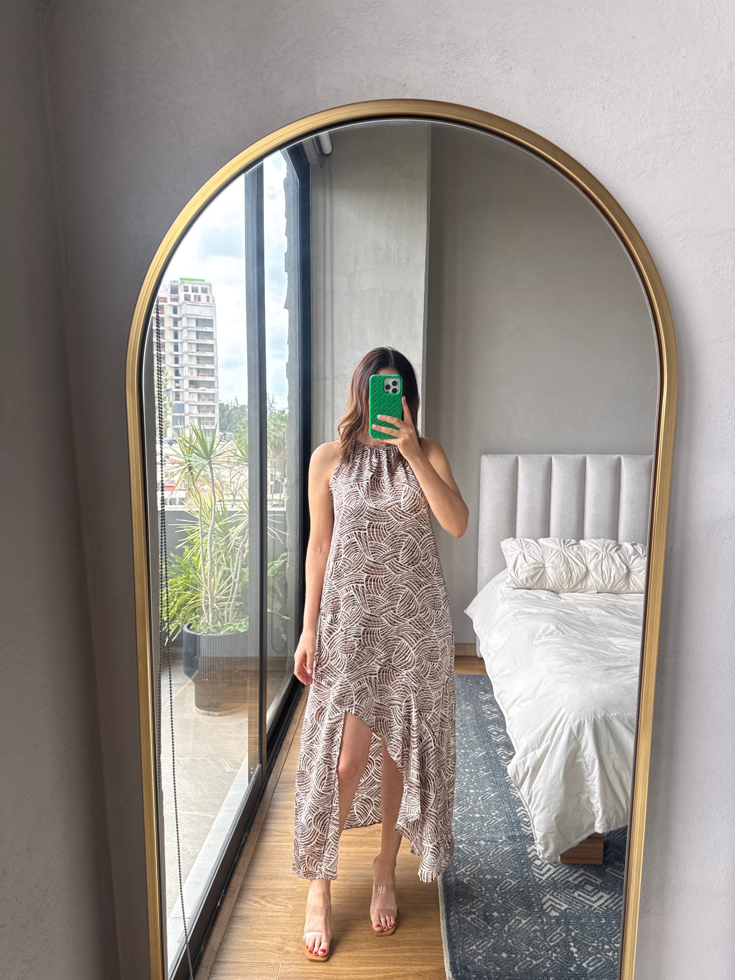Vestido maxi satín print