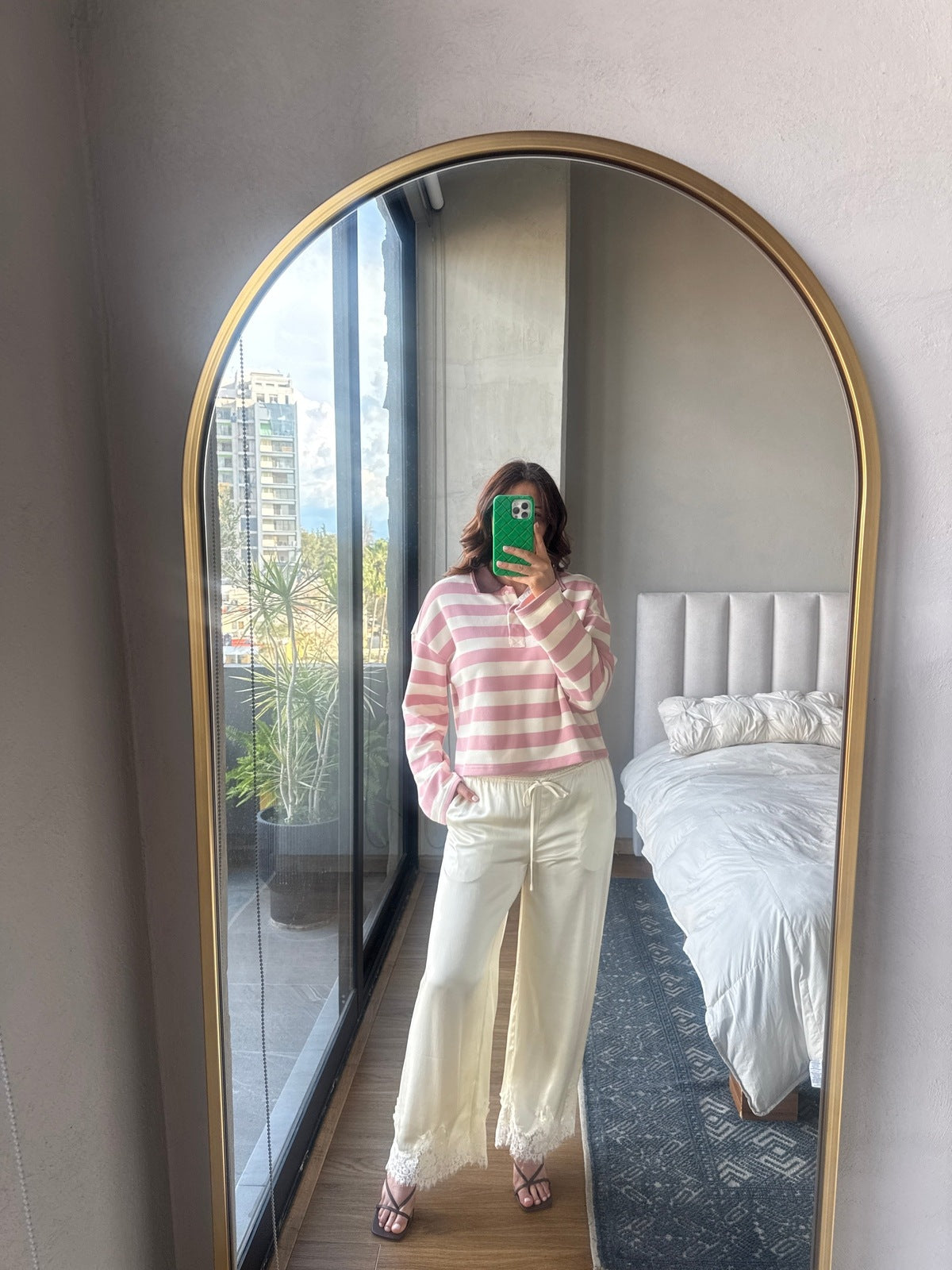 Blusa manga larga rayas rosa