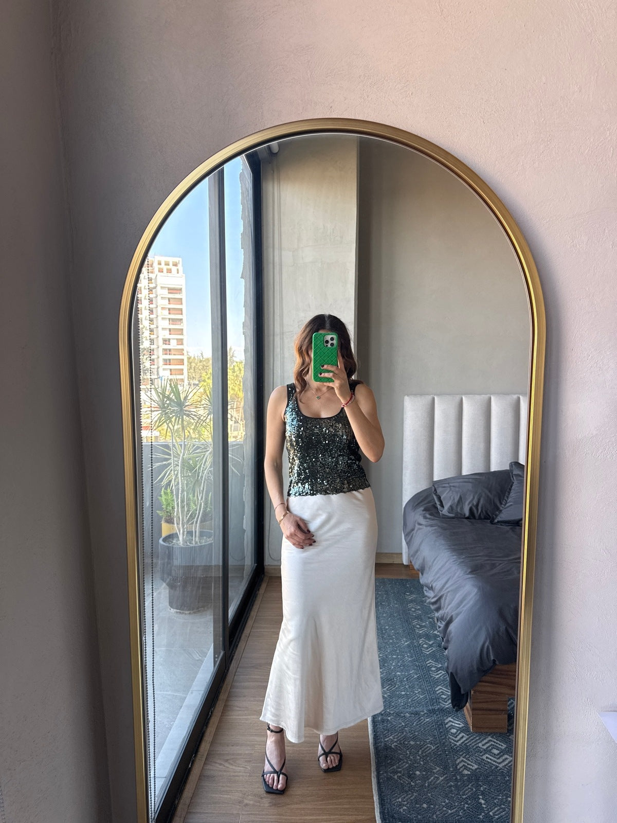 Blusa sin mangas lentejuelas verde
