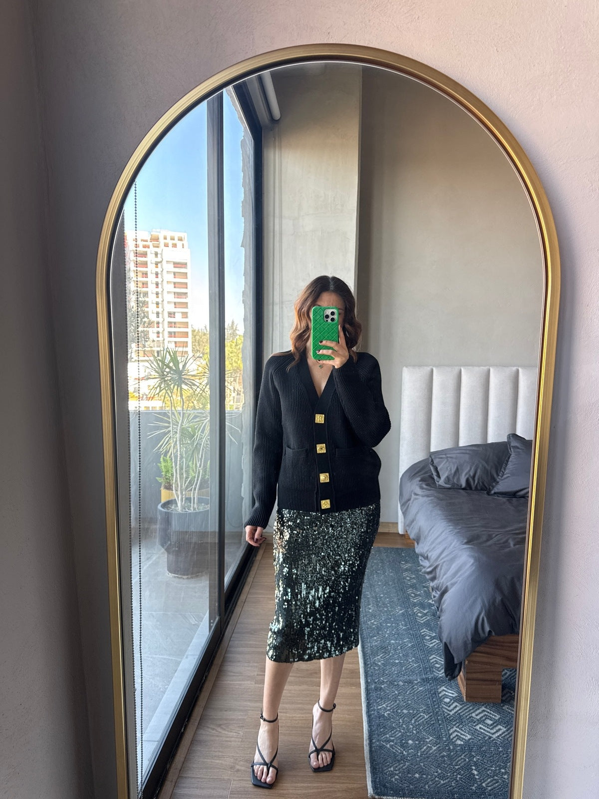 Falda lápiz lentejuelas verde