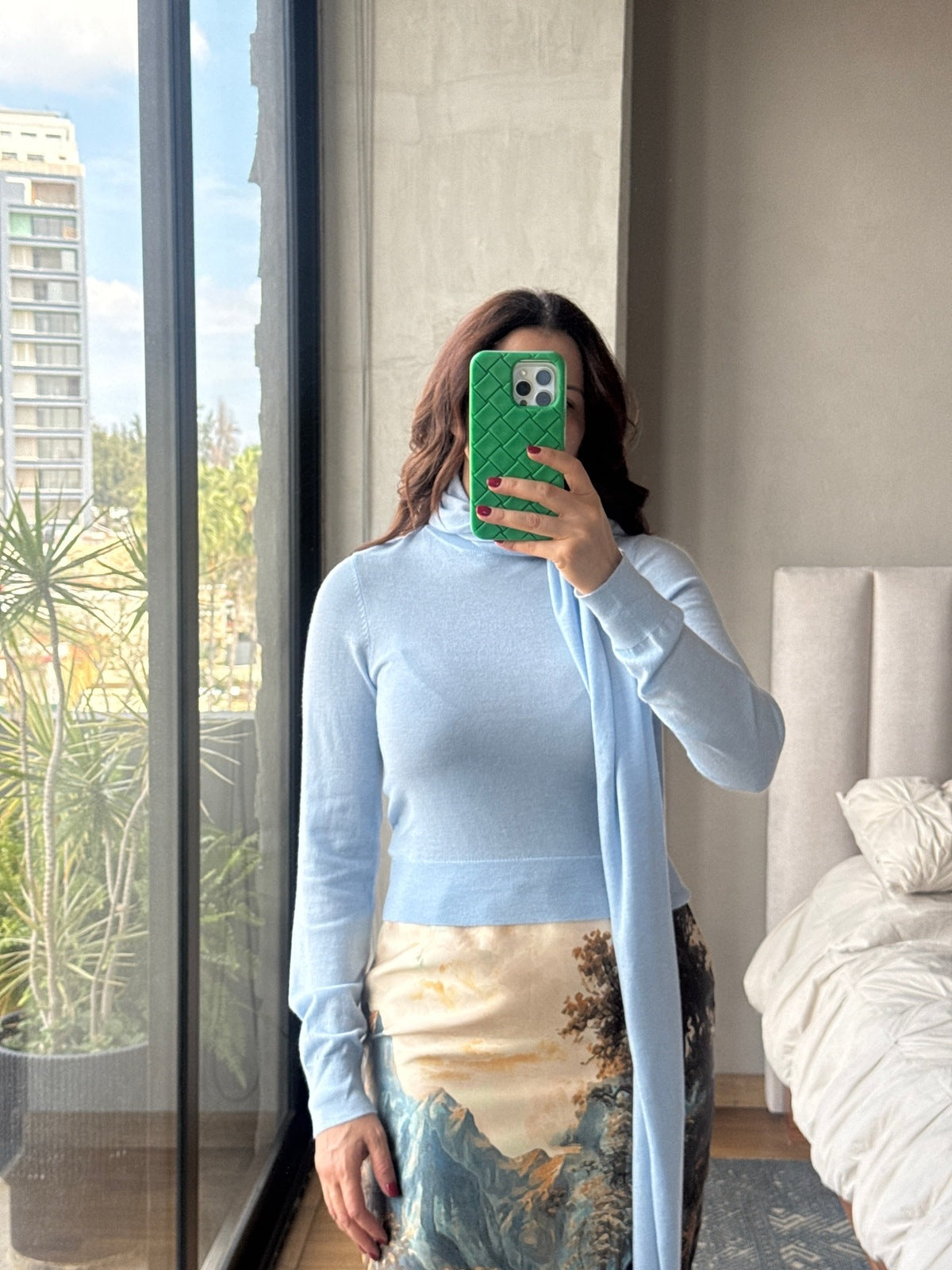 Blusa manga con detalle cuello baby blue