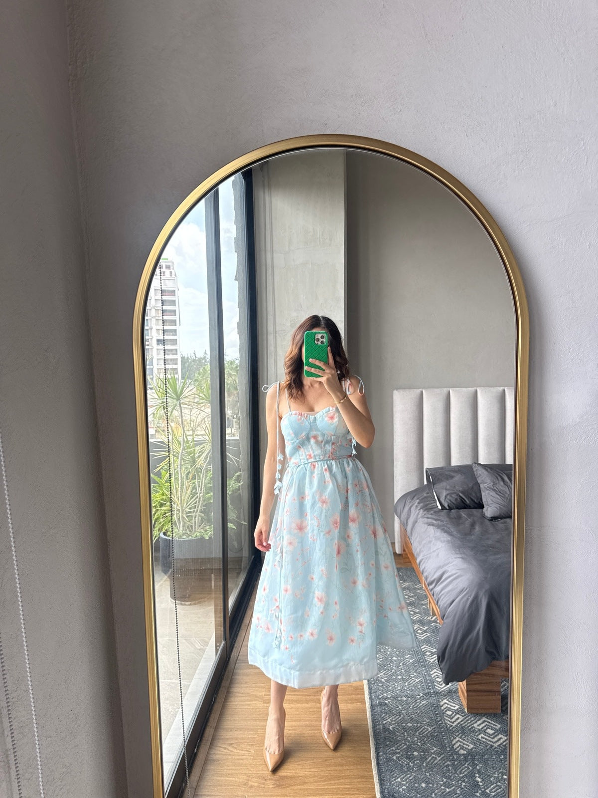Vestido midi baby blue con flores