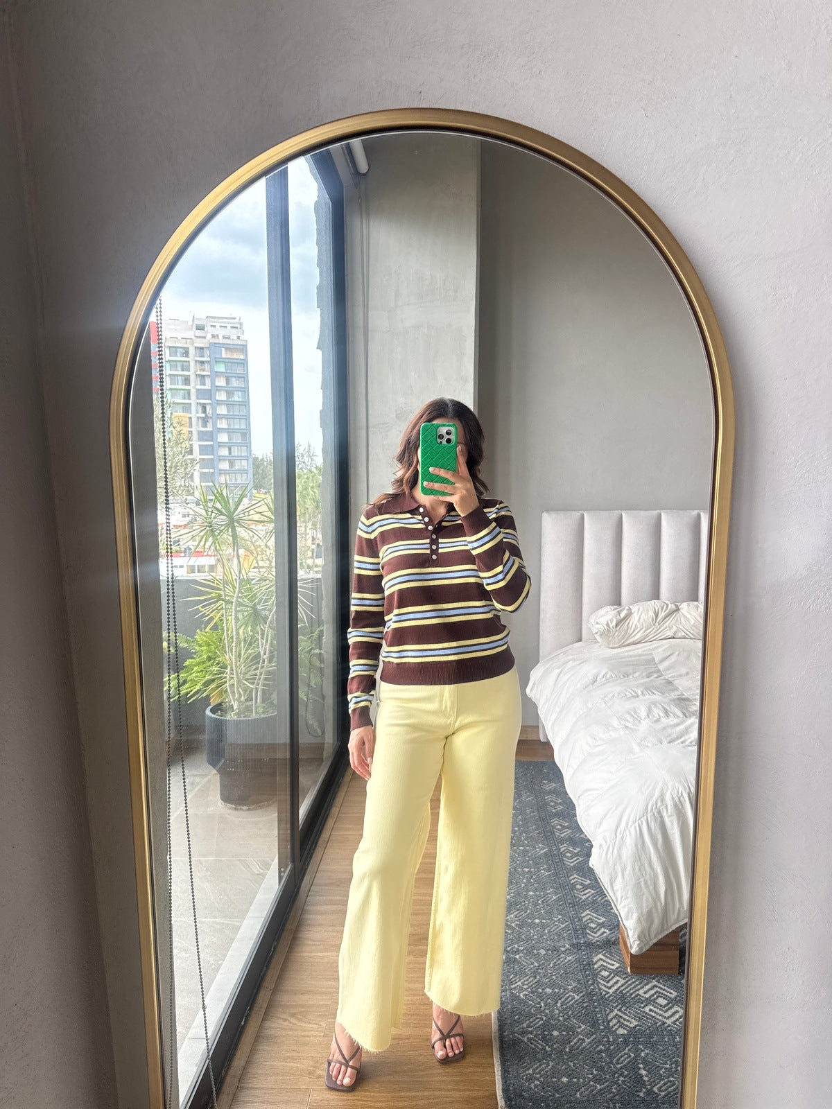 Sweater polo tejido rayas café