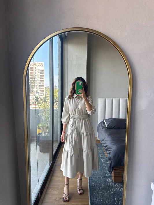 Vestido midi piel ecru