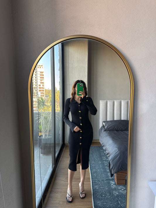 Vestido midi manga larga tejido negro