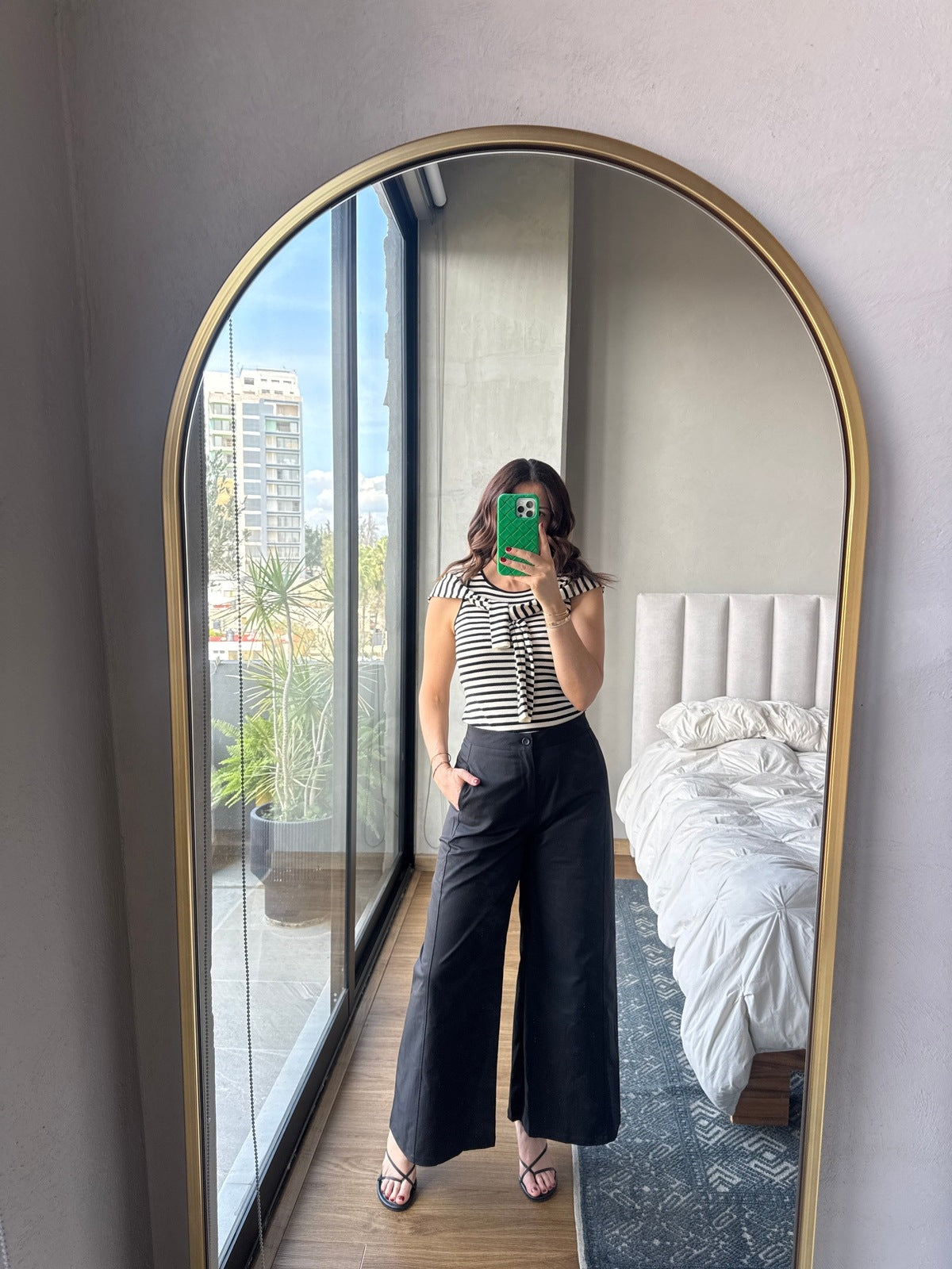 Set tejido rayas blusa manga y tank negra