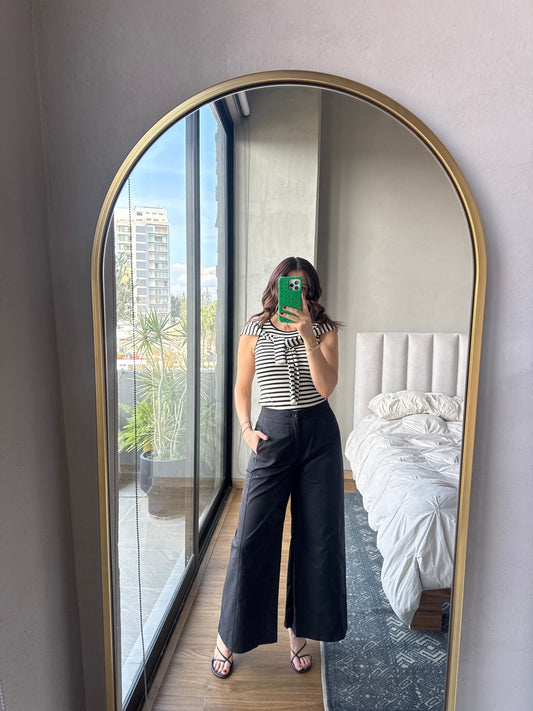Set tejido rayas blusa manga y tank negra