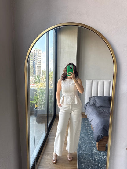 Set blusa y pantalón denim color avena
