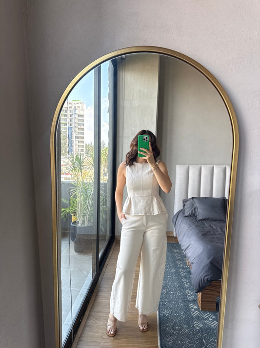 Set blusa y pantalón denim color avena