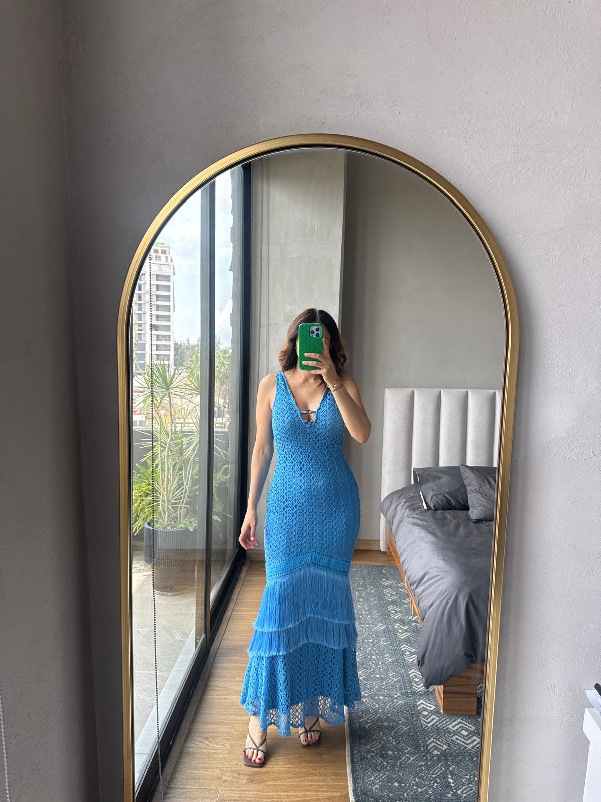Vestido maxi tejido azul