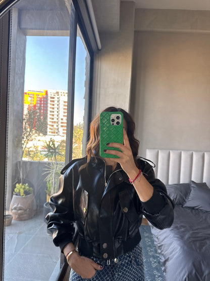 Bomber faux leather negra