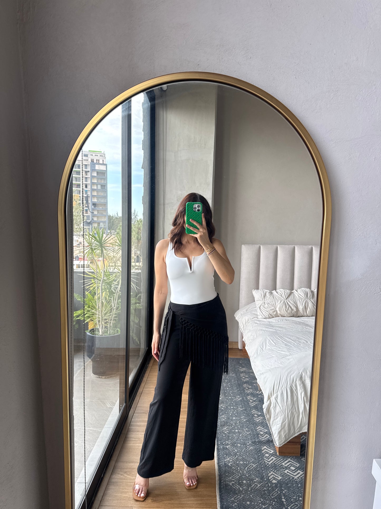 Pantalón  con mascada fringe negro