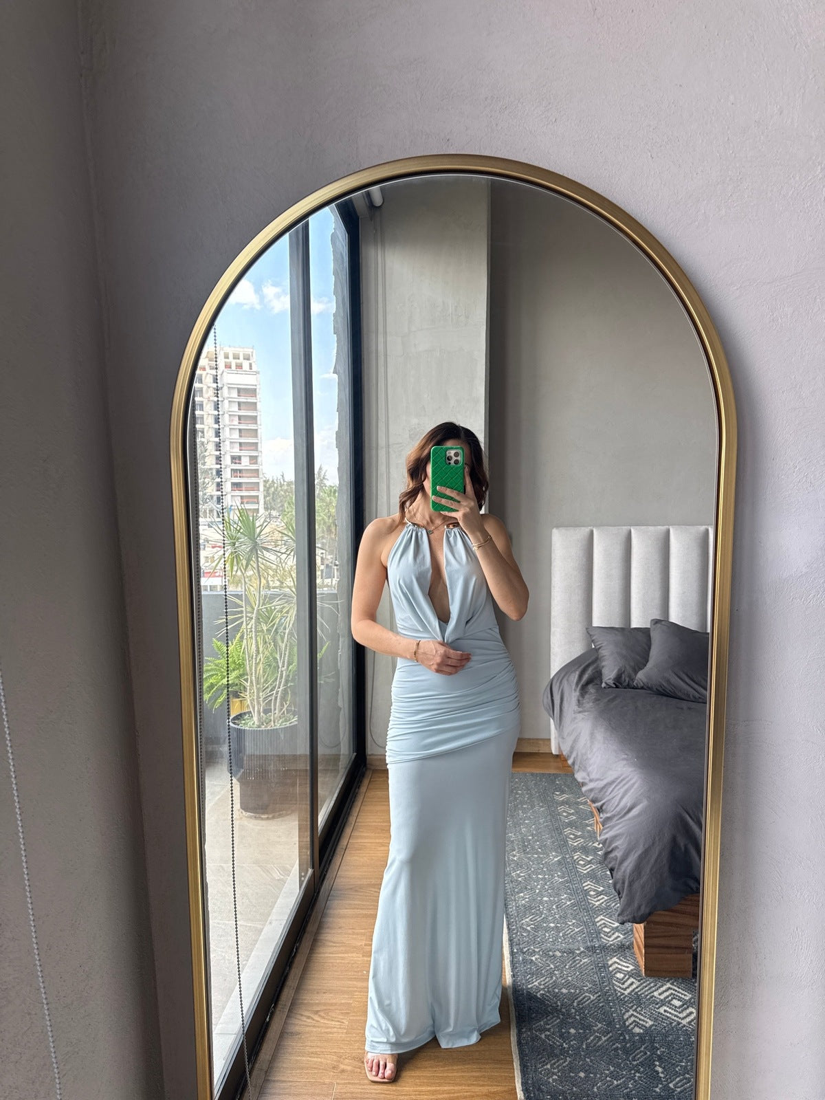 Vestido maxi halter collar baby blue