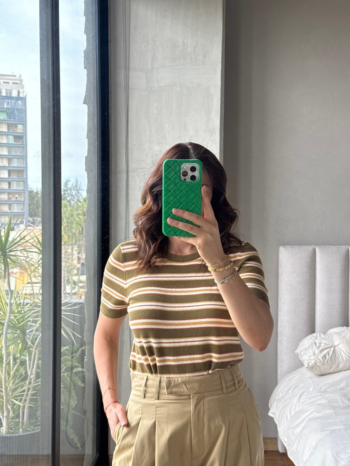 Blusa tejida rayas olivo