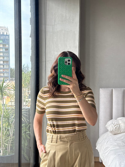Blusa tejida rayas olivo