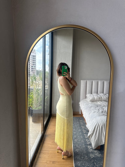 Vestido midi con detalle flecos yellow