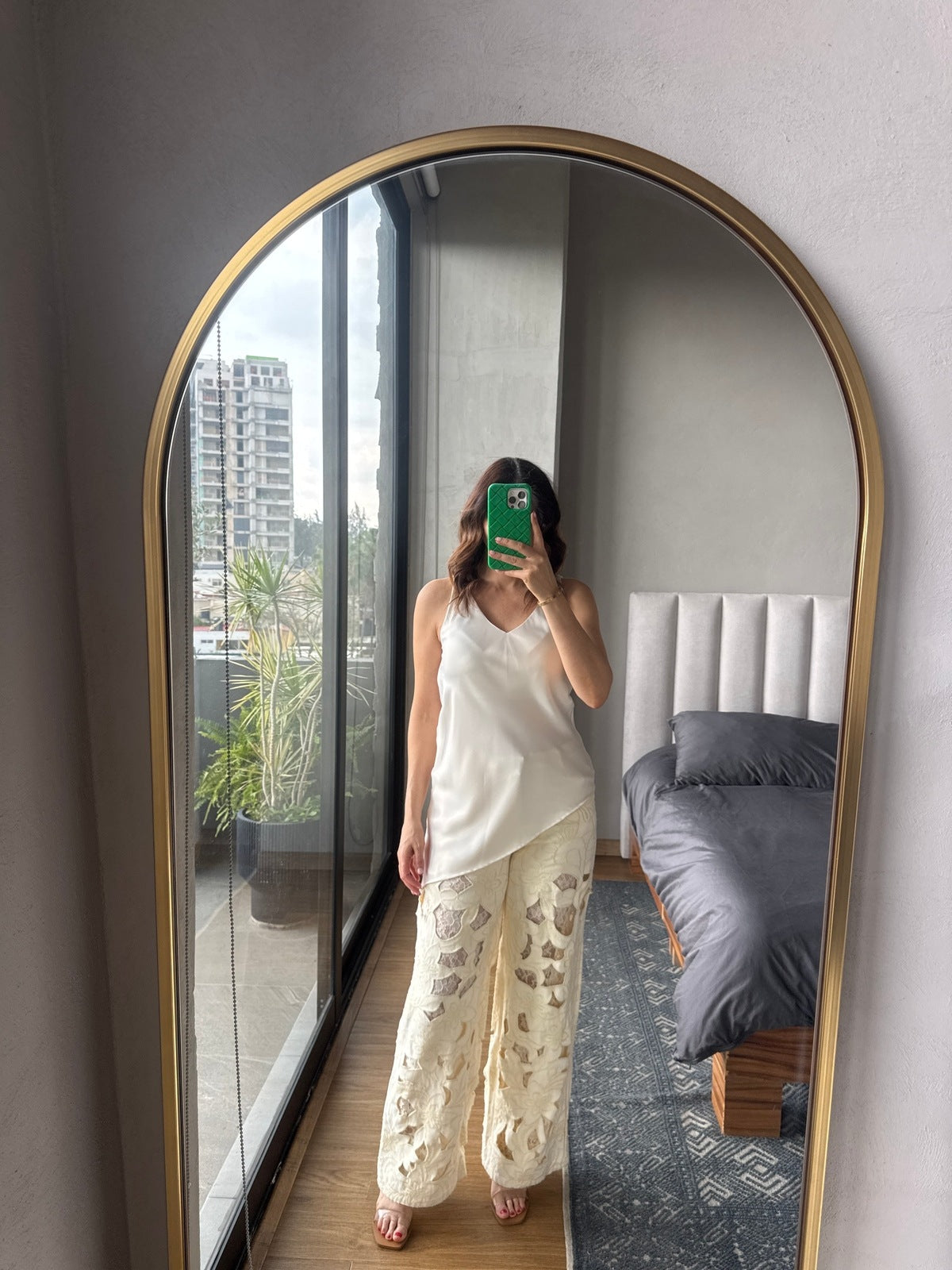 Blusa satín asimétrica champagne