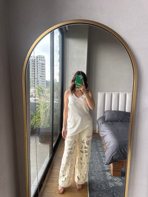 Jeans corte laser con lace ivory