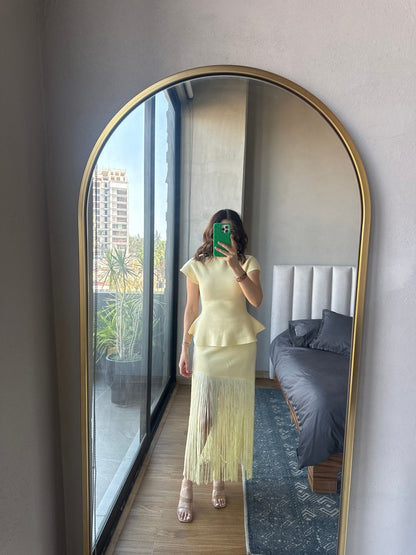 Set blusa sin mangas y falda tiras amarillo