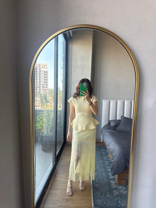 Set blusa sin mangas y falda tiras amarillo