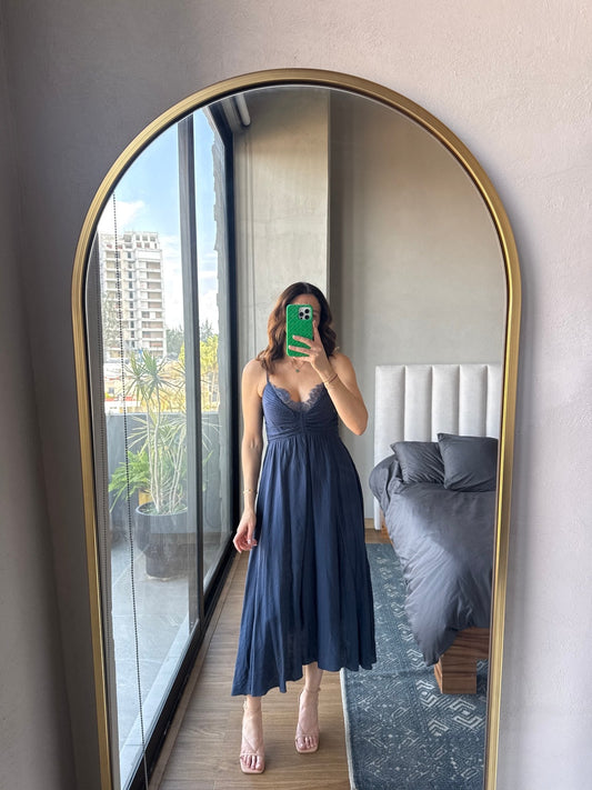 Vestido midi tirantes navy