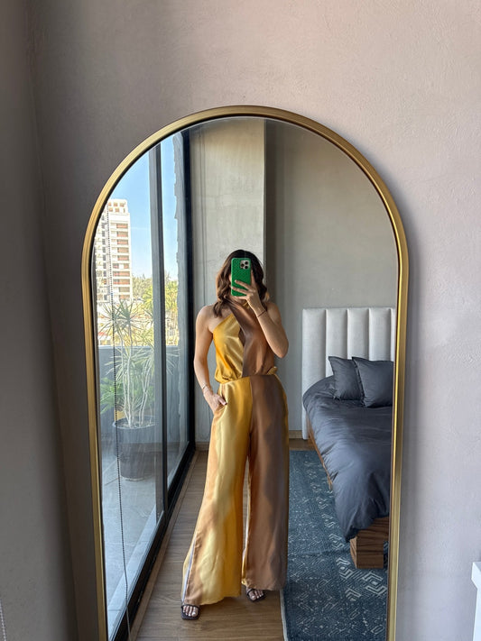 Jumpsuit halter cruzado tonos amarillo
