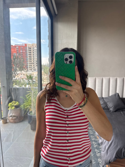 Blusa rayas botones roja