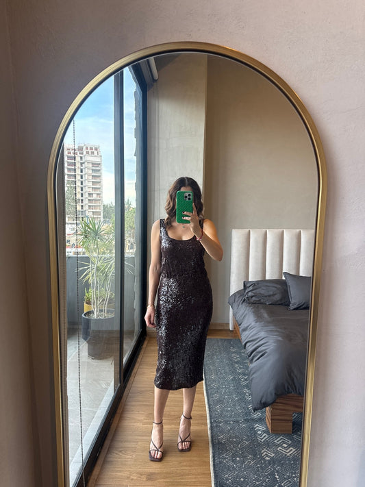 Falda lápiz lentejuelas café