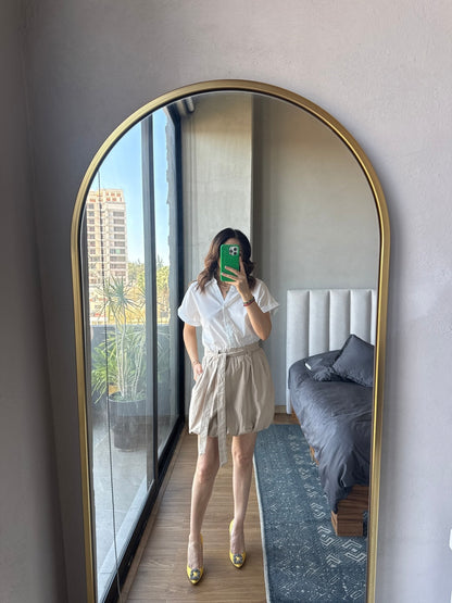 Vestido blusa botones con falda globo beige