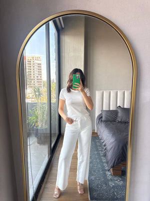 Jeans wide leg crema