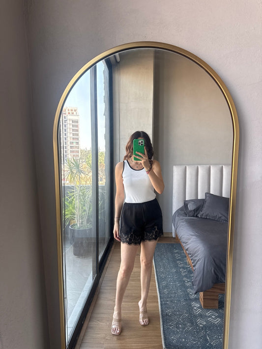 Short satín lace negro