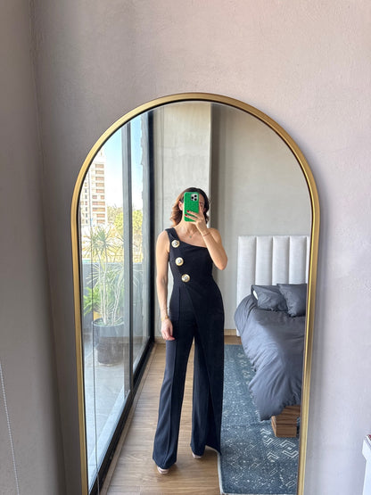 Jumpsuit one shoulder detalle botones negro