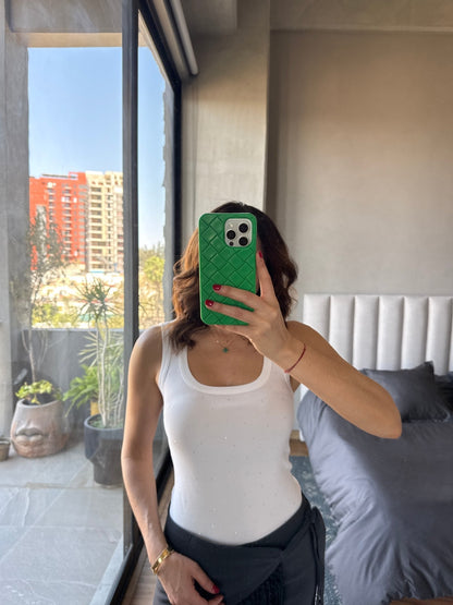 Tank top aplicaciones blanca