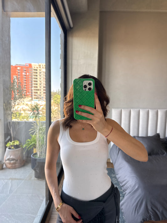 Tank top aplicaciones blanca