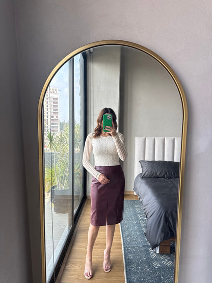 Falda midi abierta tipo piel tinta