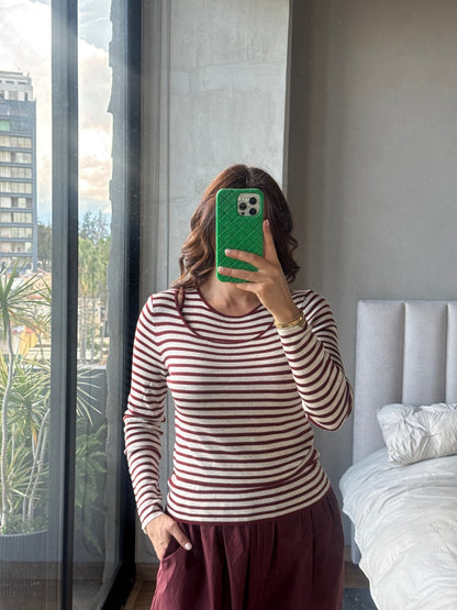 Set tejido rayas blusa manga y tank tinto