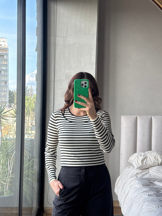 Set tejido rayas blusa manga y tank negra