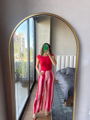 Jeans rayas rojo y rosa