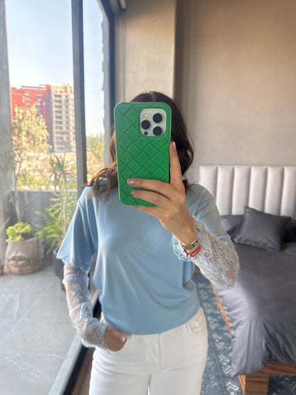 Tshirt con mangas lace baby blue