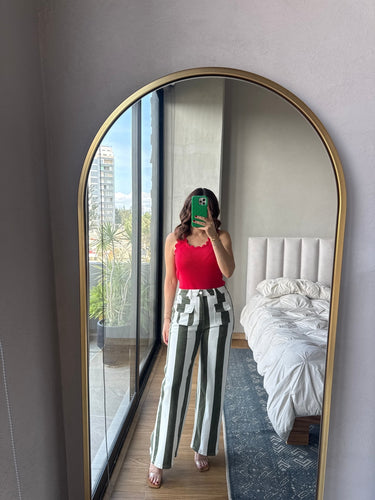 Jeans barrel rayas verde