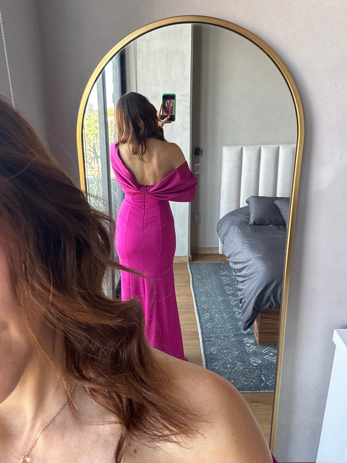 Vestido maxi detalle moño mangas rosa