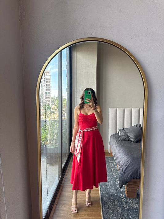 Vestido midi rojo detalle paliacate