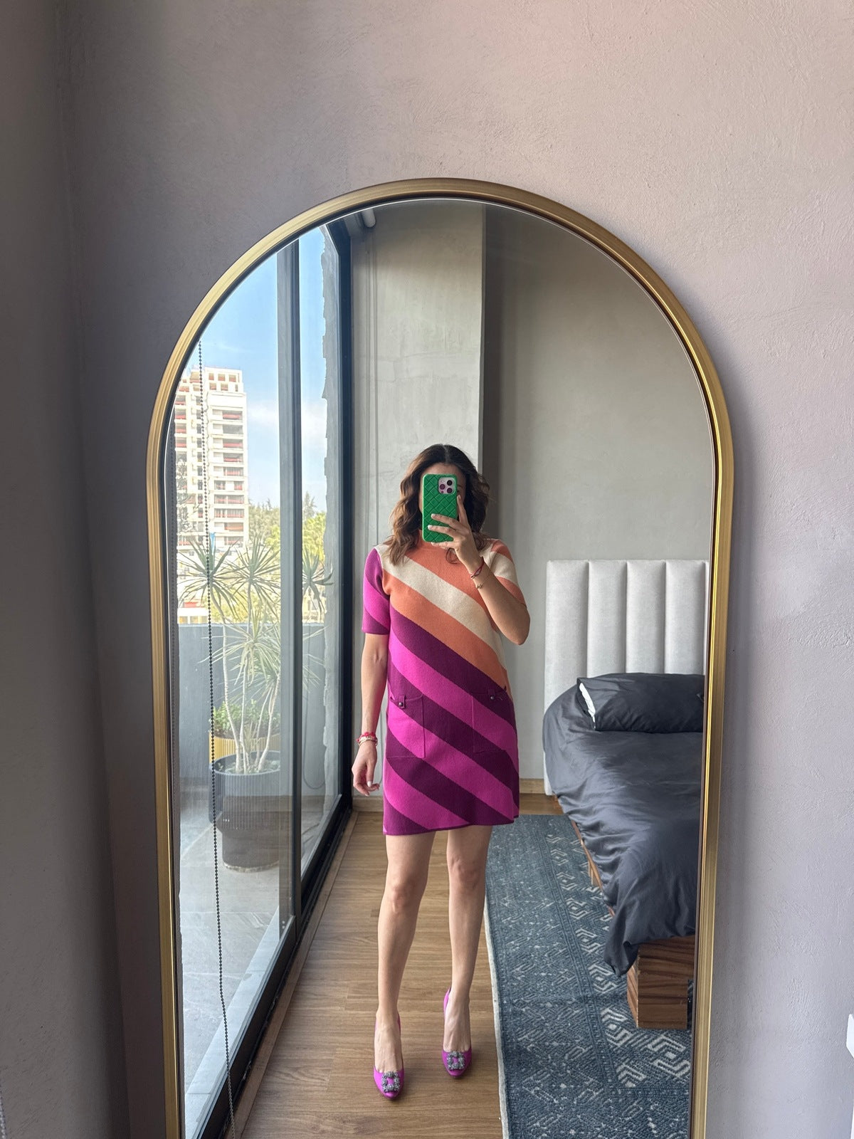 Vestido tejido rayas diagonal manga corta