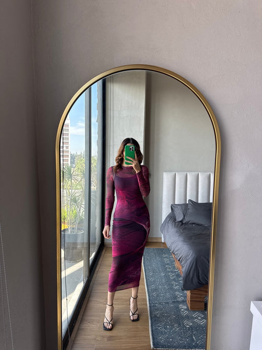 Vestido mesh tonos rosa