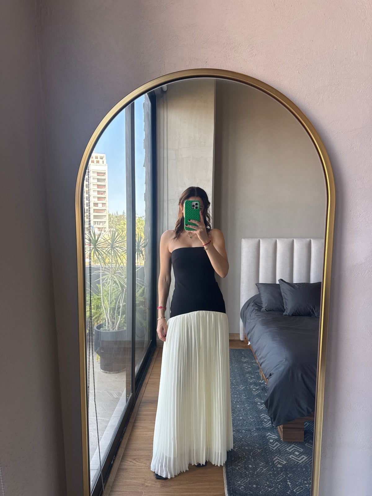 Vestido maxi strapples bicolor