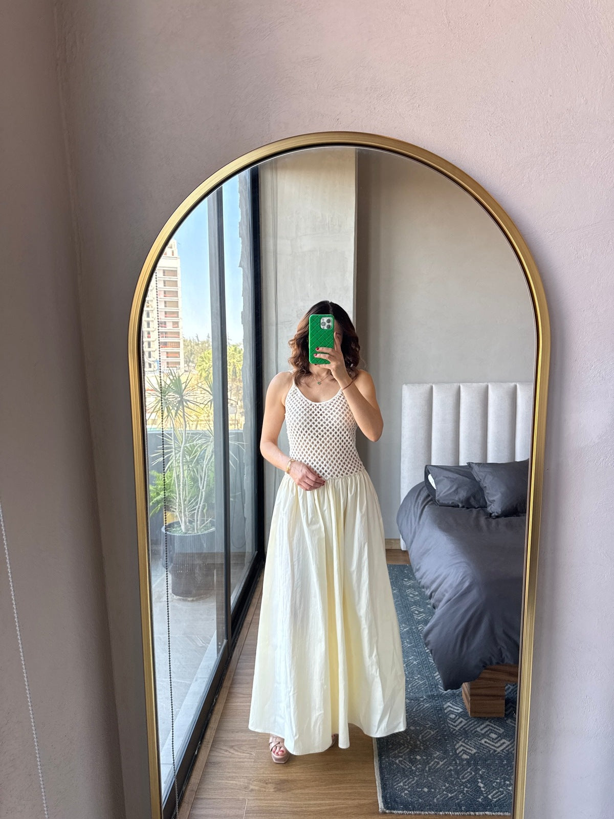 Vestido maxi blusa lentejuelas ivory