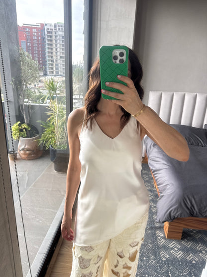 Blusa satín asimétrica champagne