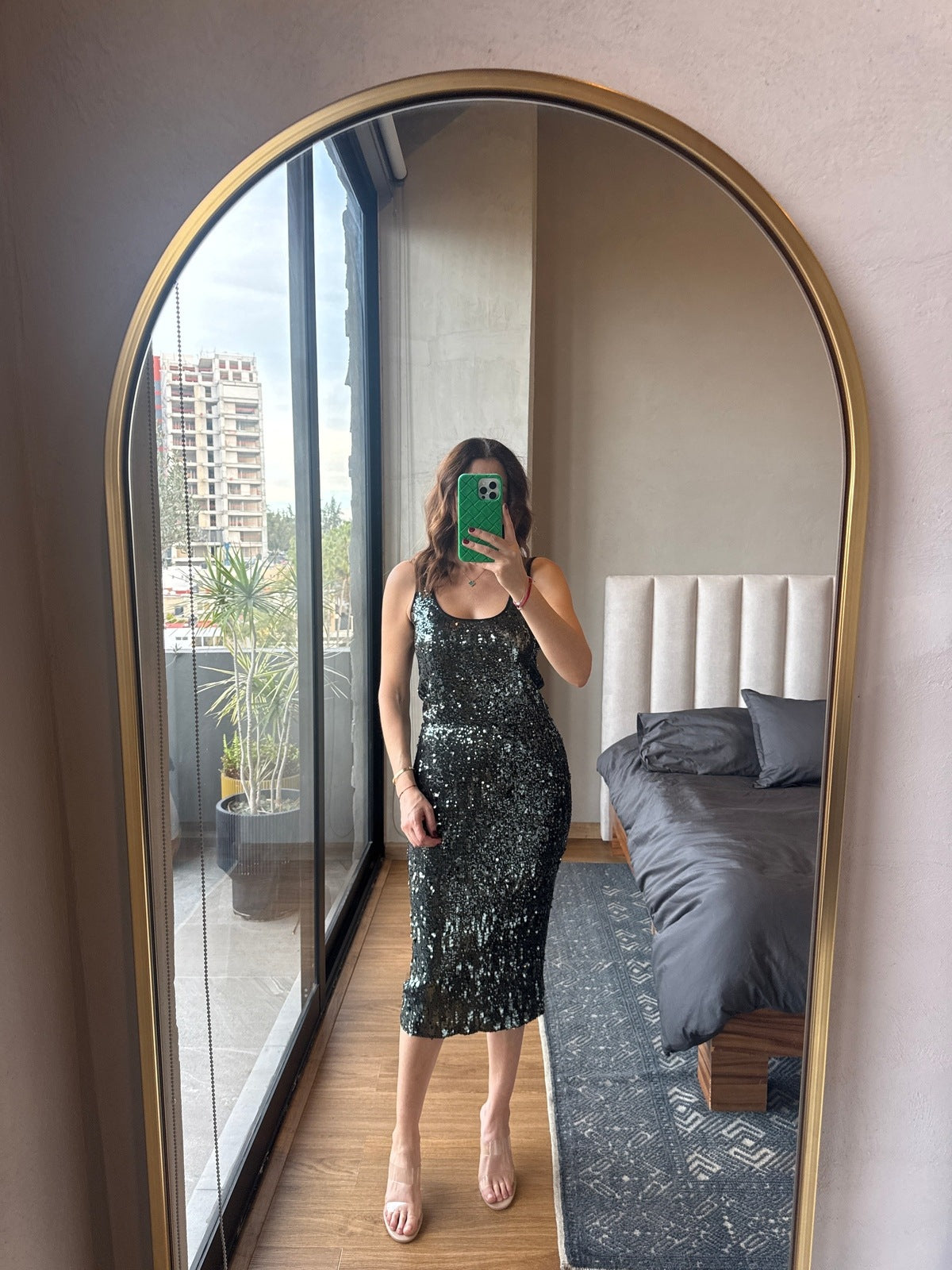 Falda lápiz lentejuelas verde